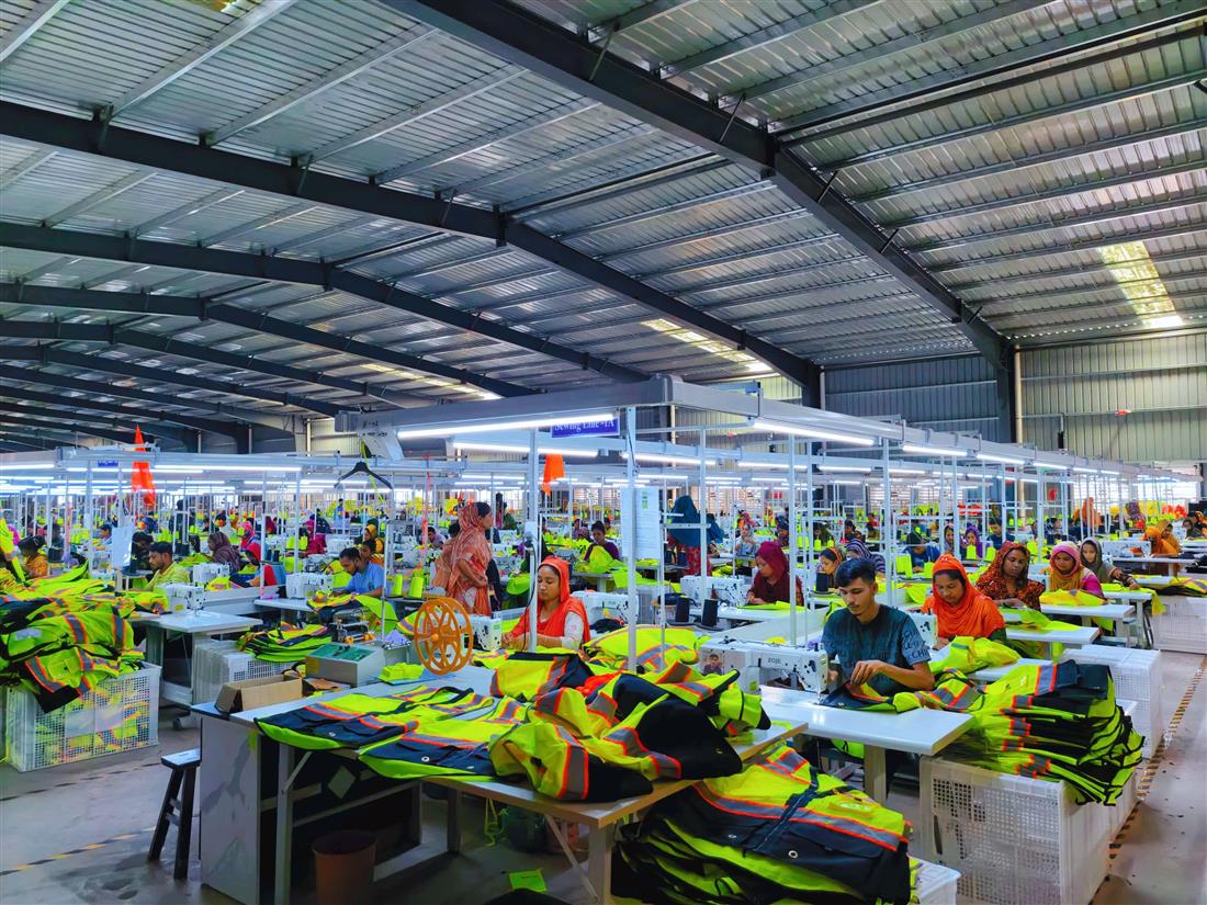 Sewing line producing reflective garments